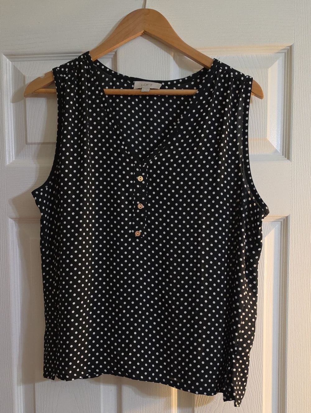 LOFT Black and White Polka Dot Sleeveless Henley Camisole